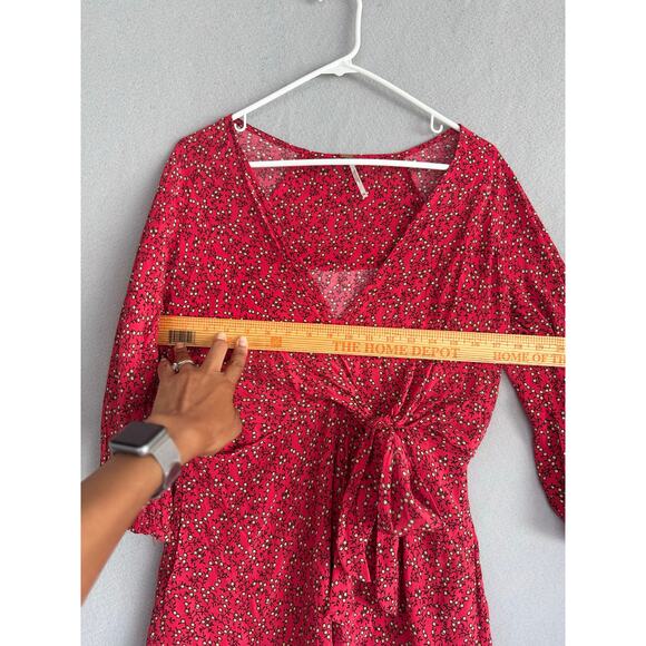 NWT's Free People Clara Floral Print Tunic Faux Wrap Red Mini Dress Size Xsmall - Picture 14 of 14